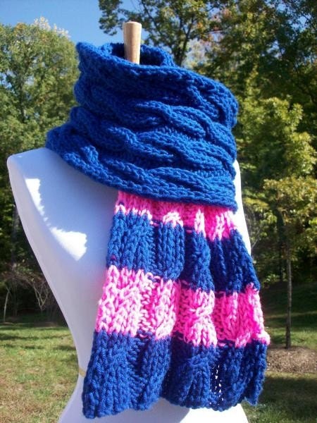 Royal Blue and Hot Pink Cable Scarf