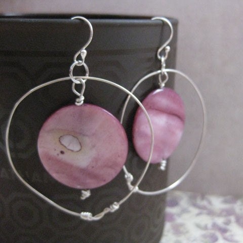 SALE Wine Hammered Silver Hoop Earrings