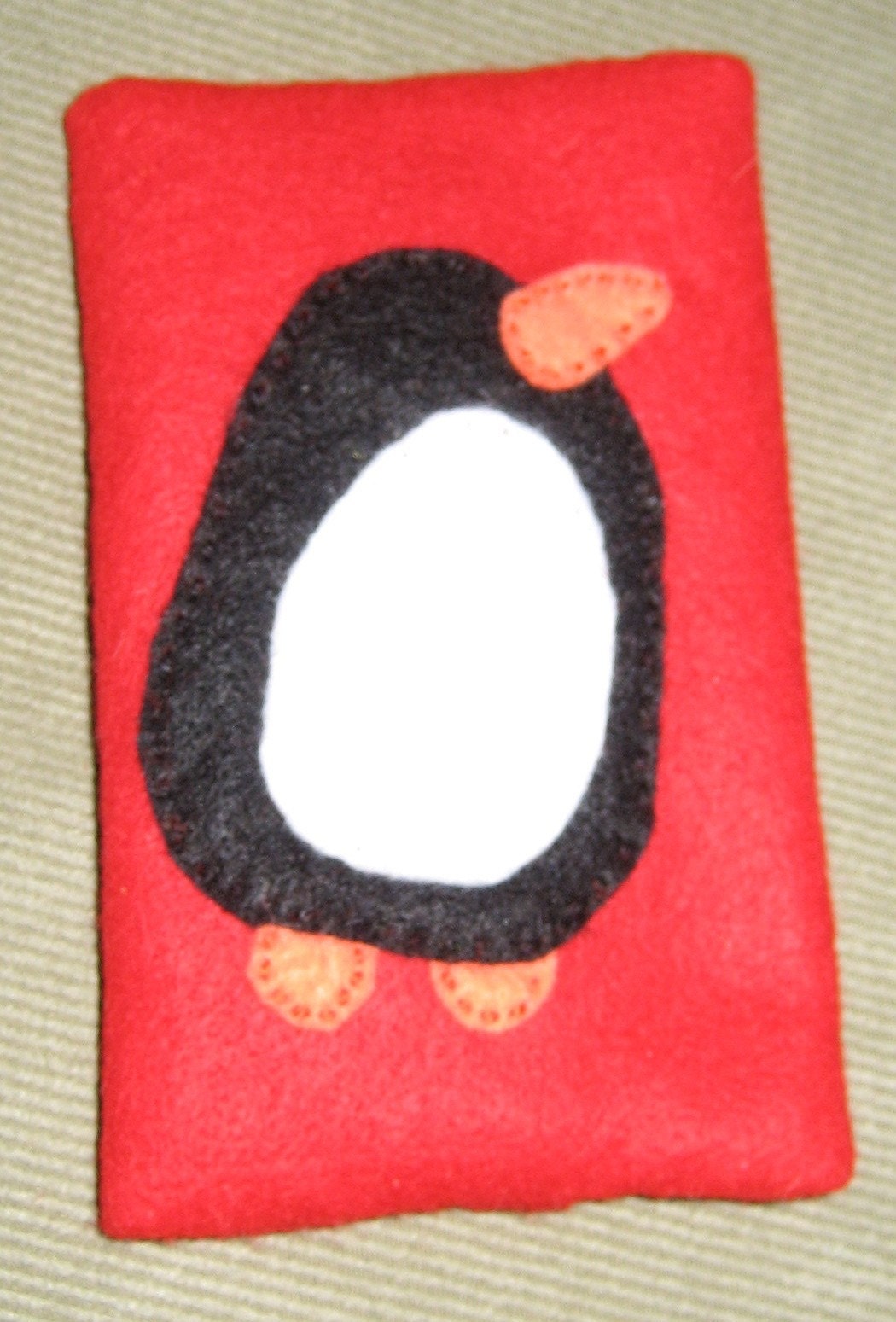 Penguin on Red Tissue Cozy