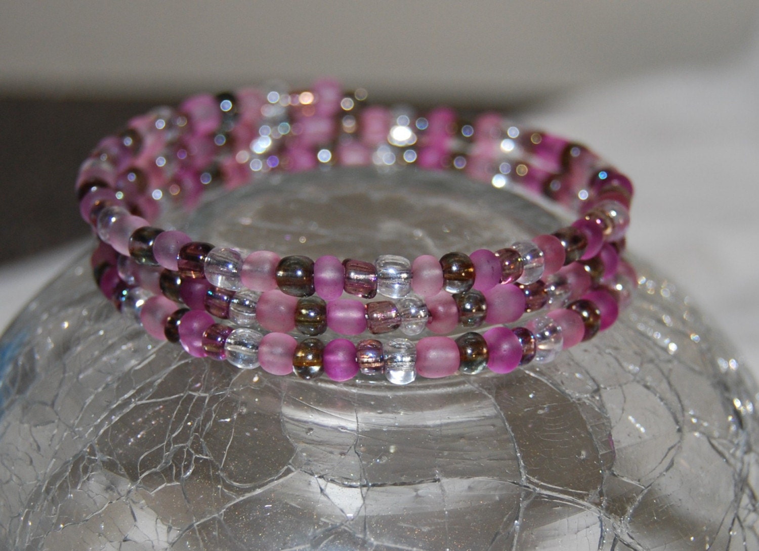 Mixed Amethyst Seed Bead Bracelet on Memory Wire
