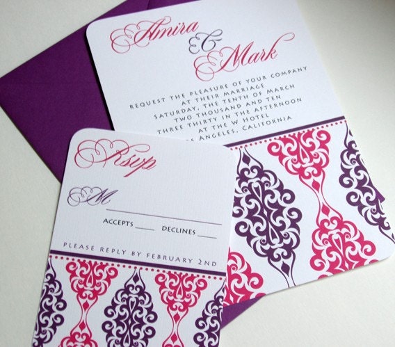 Wedding Invitations Unique Funky Amira Purple and Pink Sample