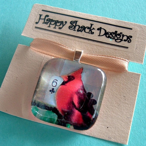 Bird Bop No. 1 Glass Tile Pendant by Happy Shack Designs - Black Friday Etsy - Cyber Monday Etsy - TURKEY20 coupon code