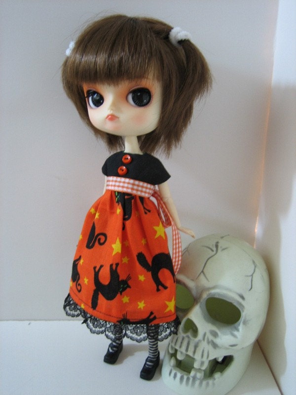 Halloween Black Cat dress and socks for Pullip and Dal dolls