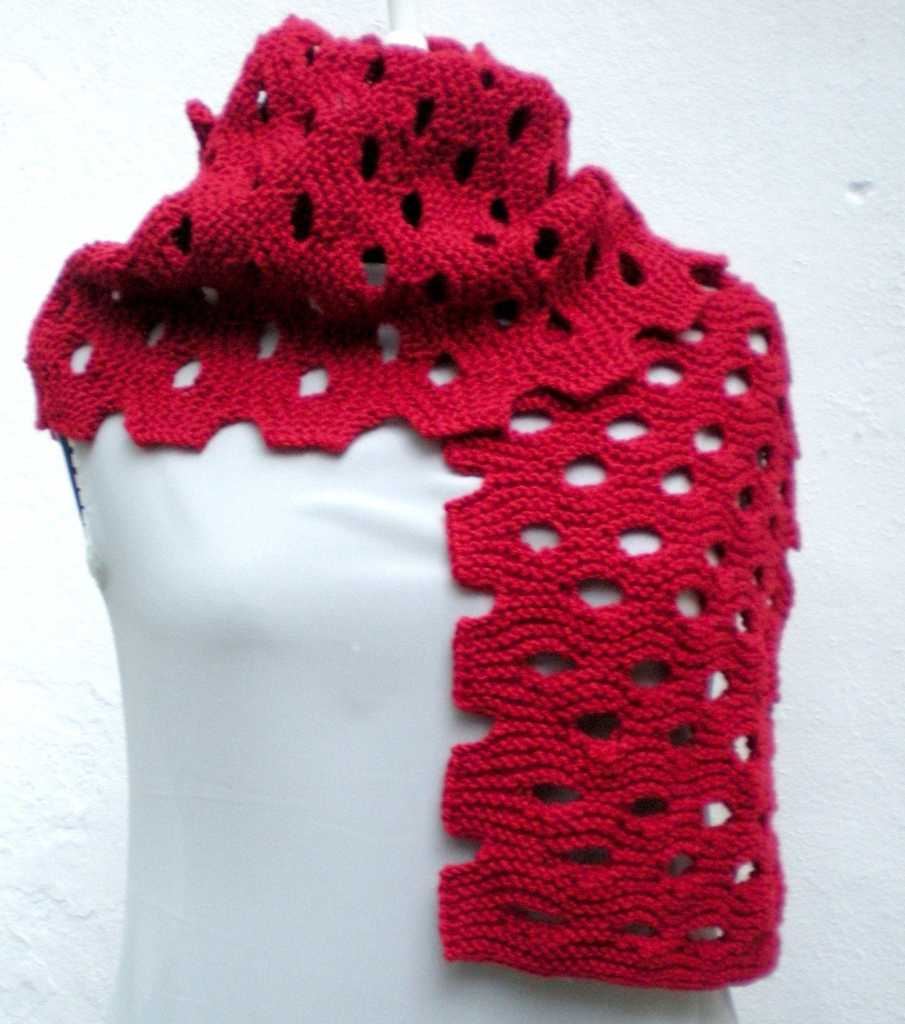 Knitting Hand Knitted  Red  Shawl  Scarf  ready to ship