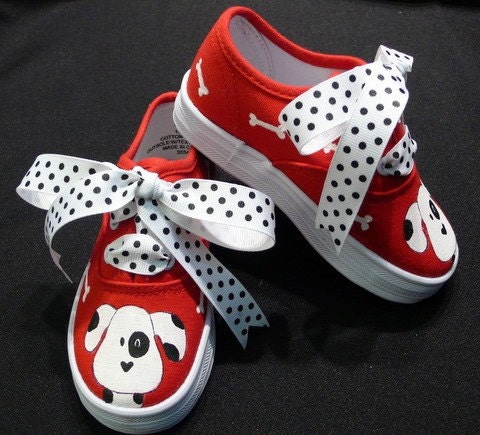 Hand Painted Girl's Dalmatian Canvas Lace Up Shoes