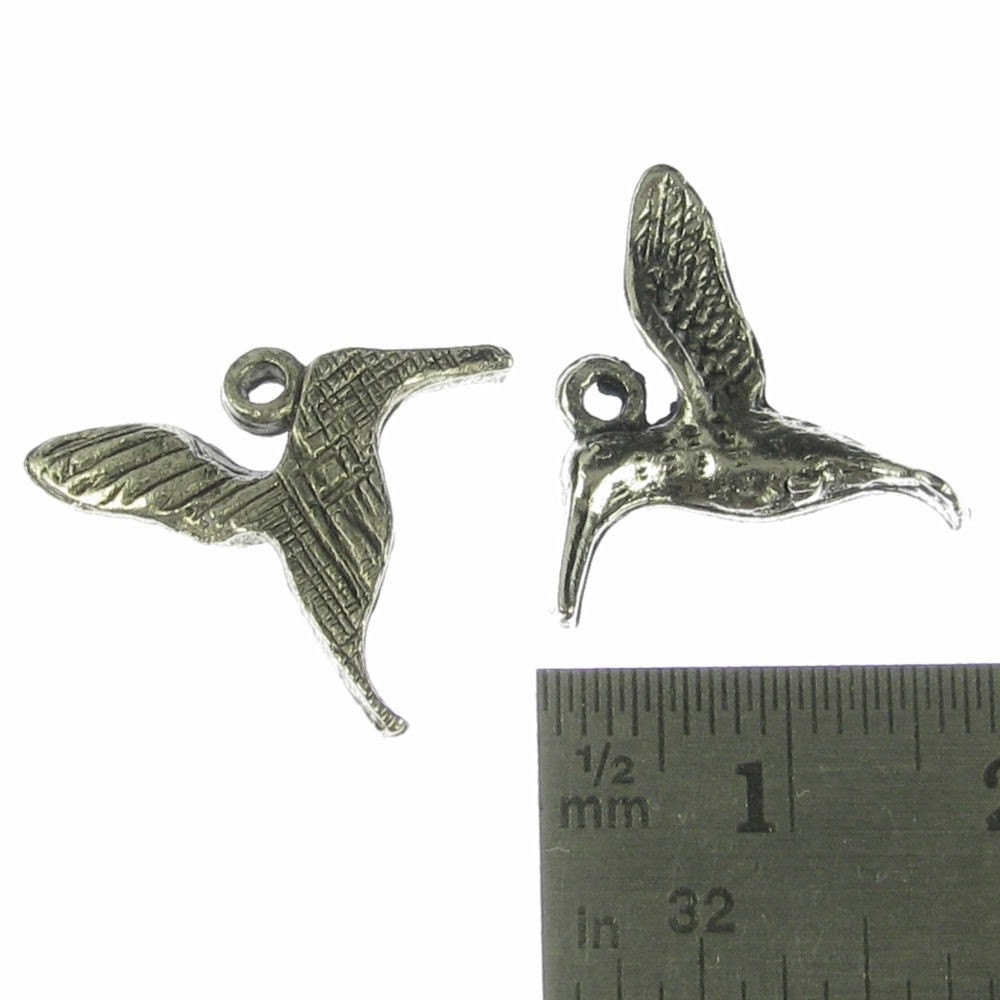 6 Antique Silver Humming Bird Charms Jewelry Findings 494