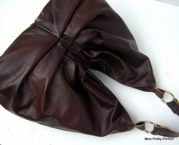 Gathered Leather Hobo in Chocolate Brown Leather