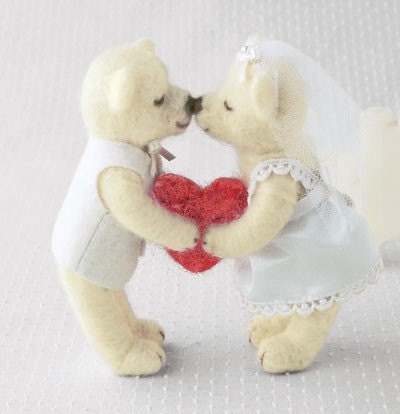Happy Wedding Series Handmade Wedding Teddy Bear with heart Japanese felt 