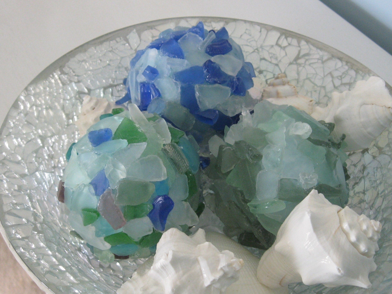 Море стеклянные шары - Пляж Пляж Декор стекла декоративные шары в синий, зеленый Набор из 3