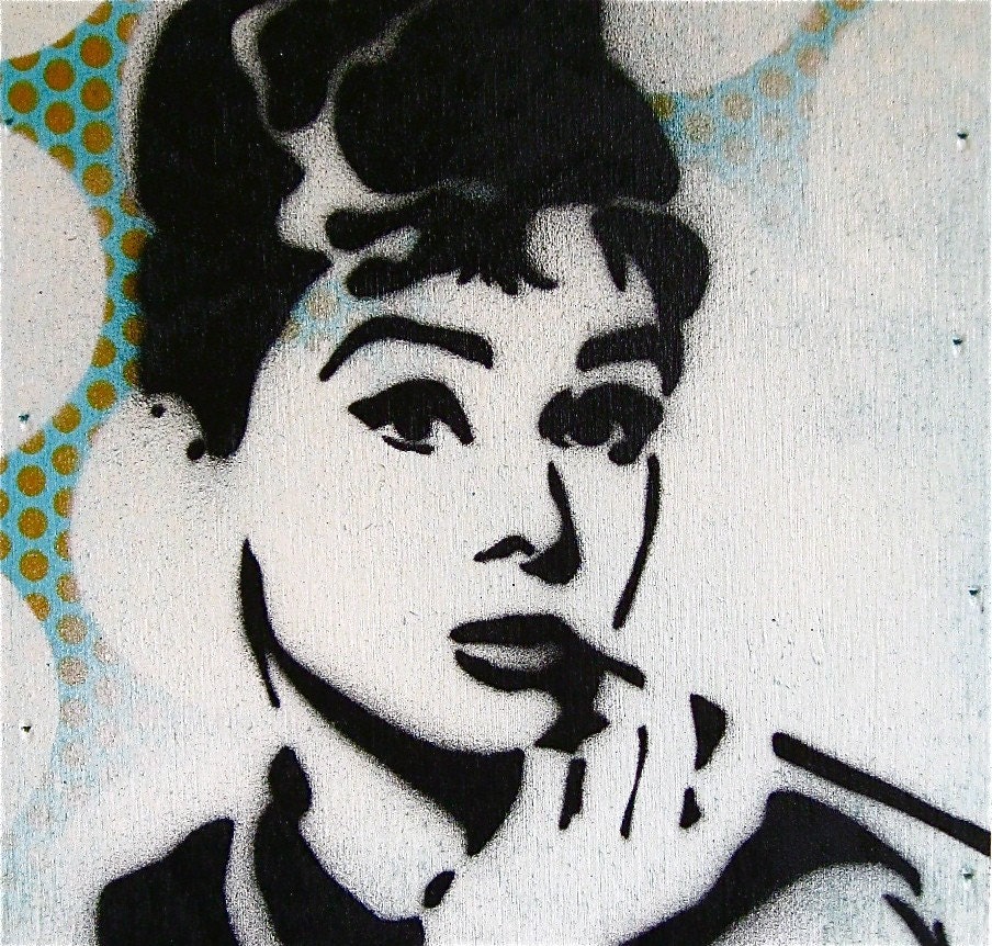 Audrey Hepburn Original Graffiti Stencil Style Painting on Wood Box