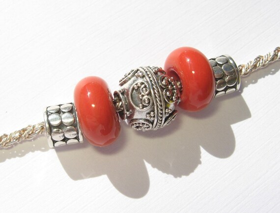 Handmade Lampwork Beads Pandora Style - CORAL