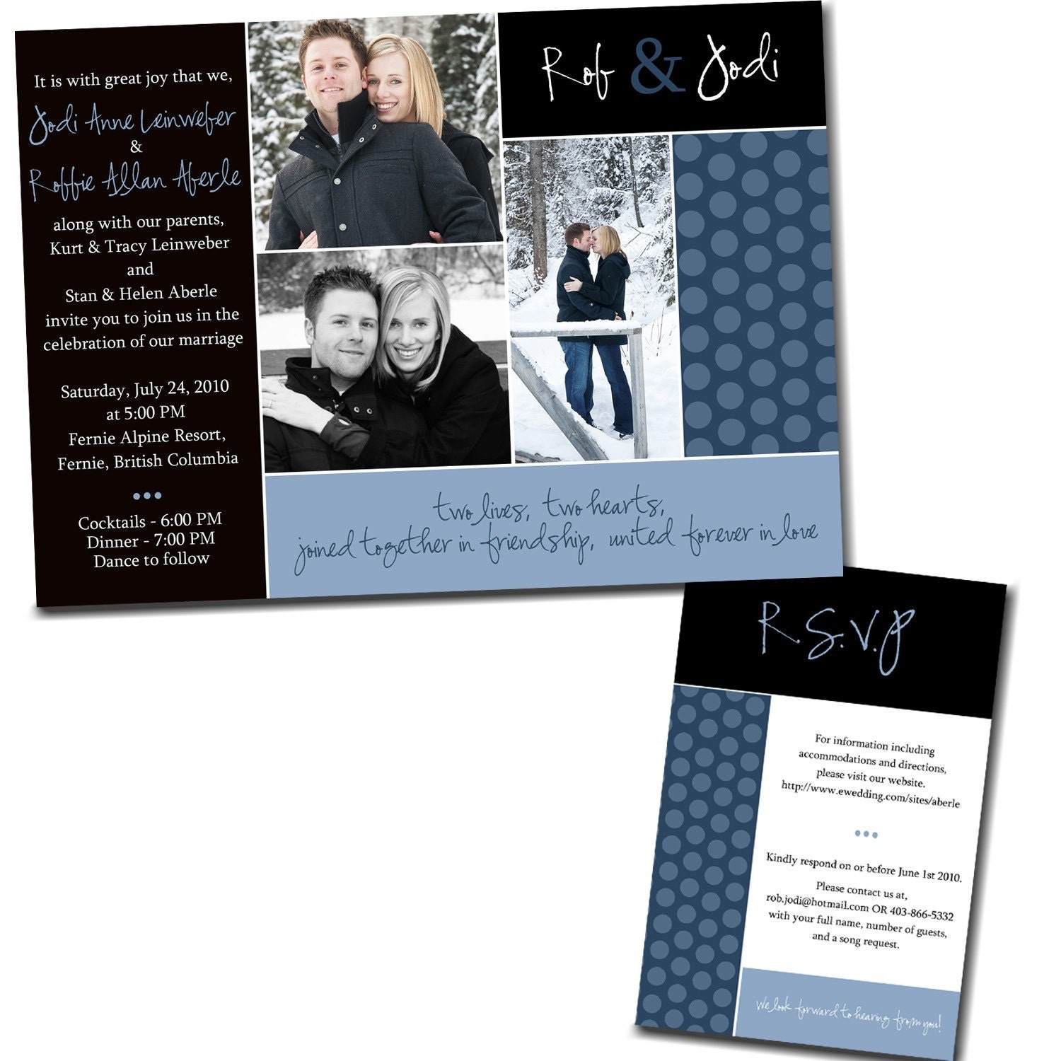 Black and Blue Collage wedding invitation From designink