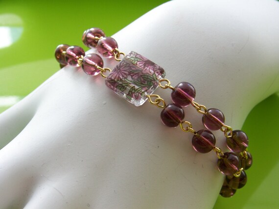 beaded bracelet - double strand purple beads Ellowne - FREE SHIPPING