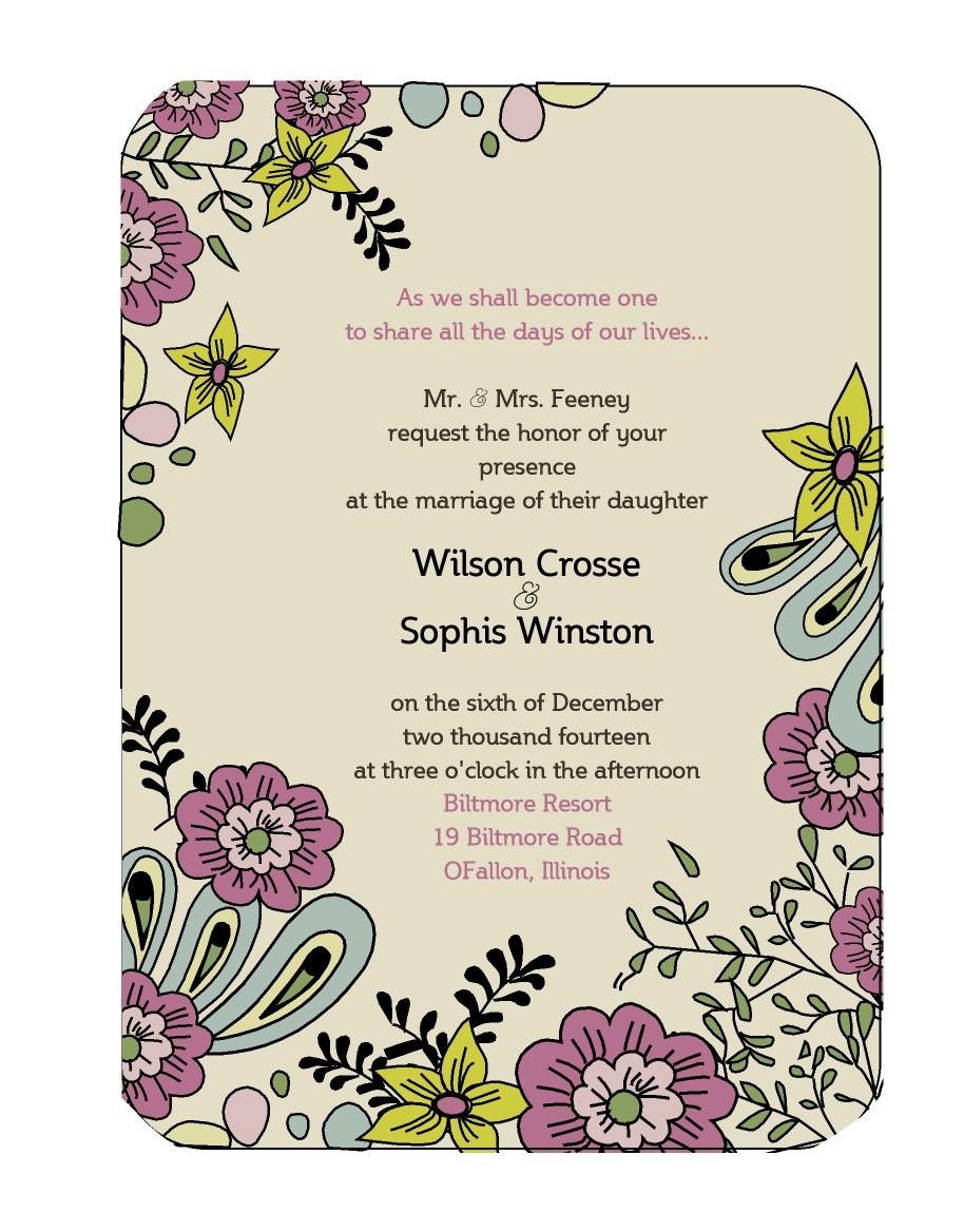 Ivory or White Floral Wedding Invitation Set with inserts