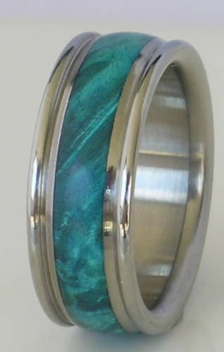 Titanium Turquoise Maple Burl Wood Band Wooden Wedding Ring size 417 Rings 