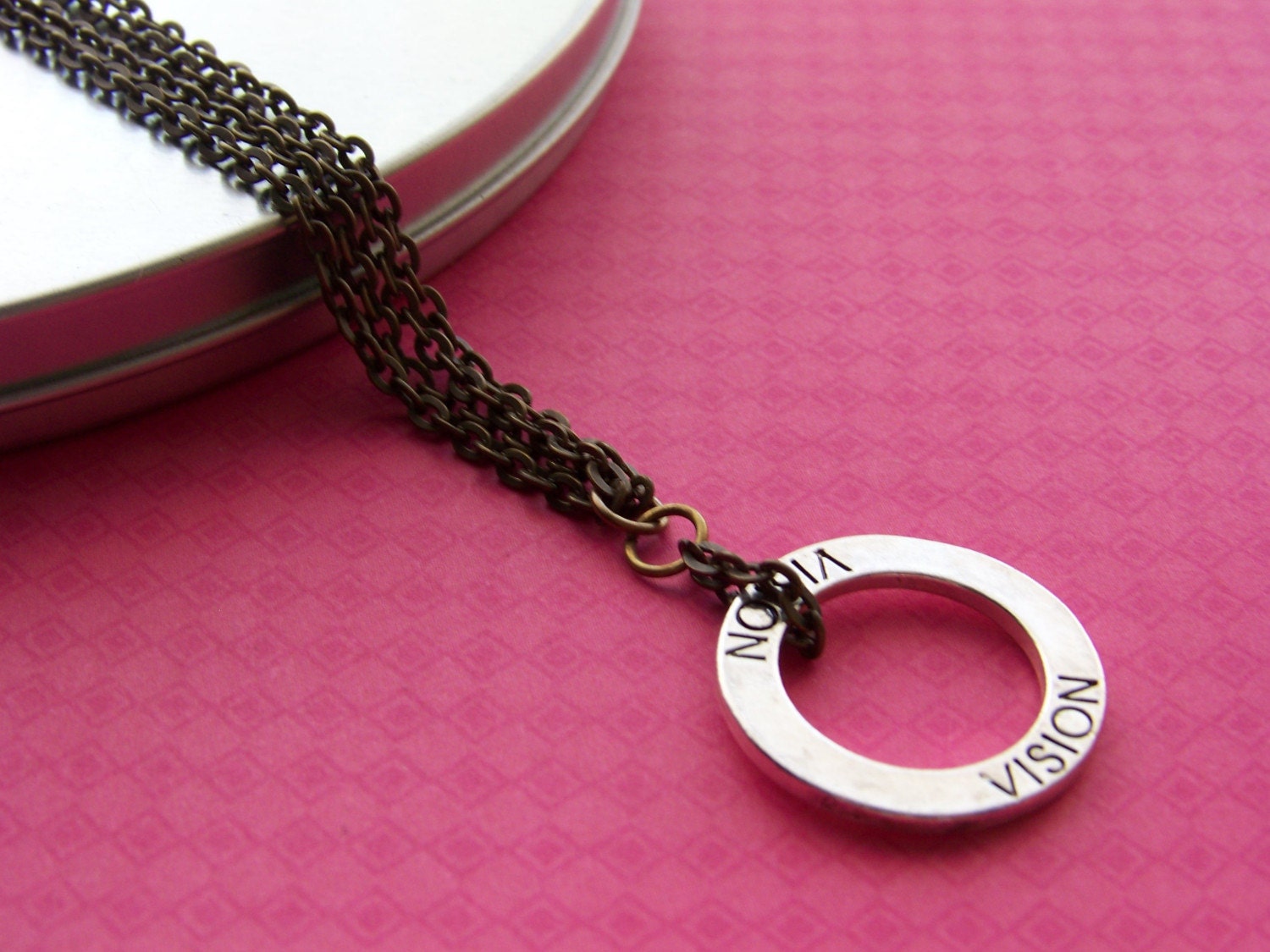 necklace - DOUBLE VISION mixed metal stamped drop with antiqued brass - free shipping