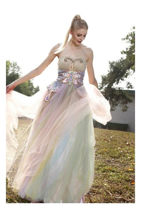 magical wedding dress butterflies chiffon and pastels so unique