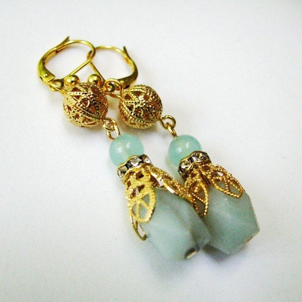 Athena - Vintage Style Amazonite Earrings in Seaglass Aqua