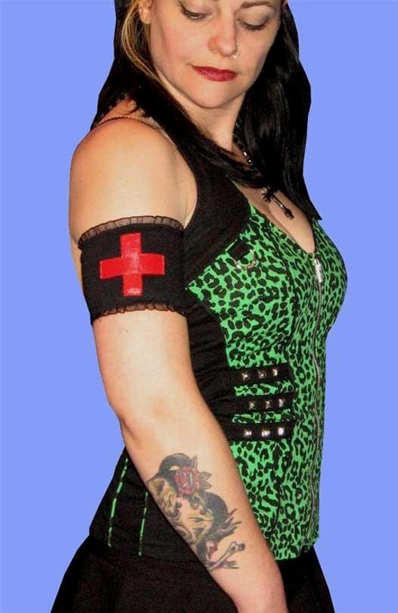 Cyber Gothic Red Vinyl MEDICAL CROSS Arm Band From trashqueenclothing
