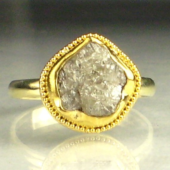 Natural Rough Diamond Engagement Ring 22k Gold Granulated
