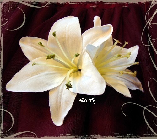 Pure White Lily Pin Hair Clip Bow Wedding PROM Flower Girl Bridal Hairbow 