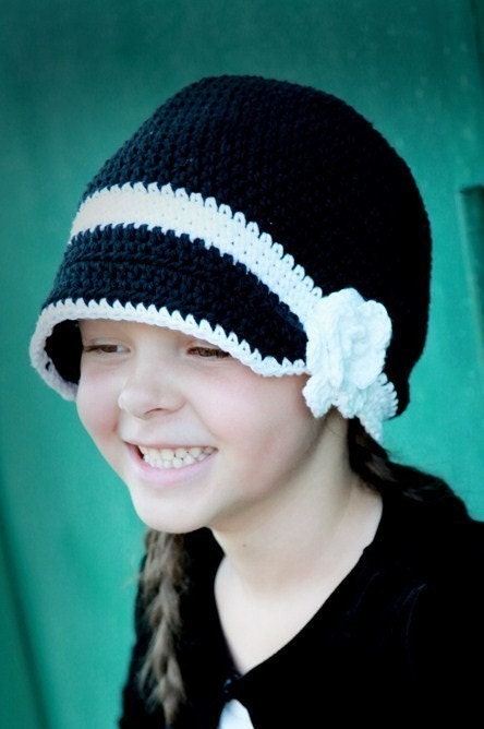 Girls Hat 4T Toddler to Preteen Girls Cotton Crochet Visor Flapper Beanie