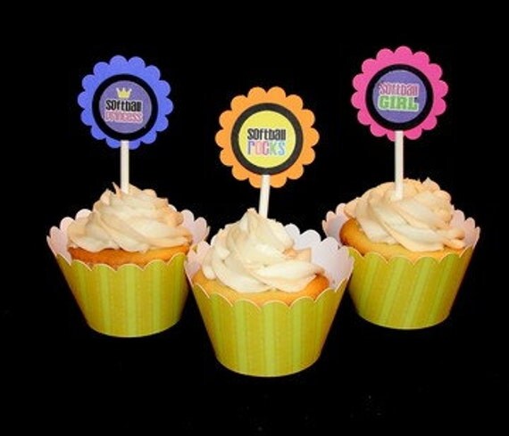 Softball Cupcake Toppers