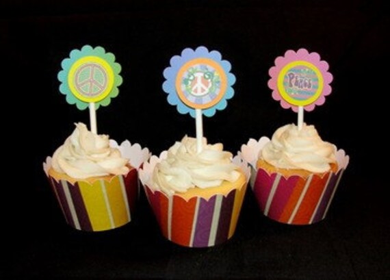 Peace Sign Cupcake Toppers for Girl's Teen or Tween  Birthday party
