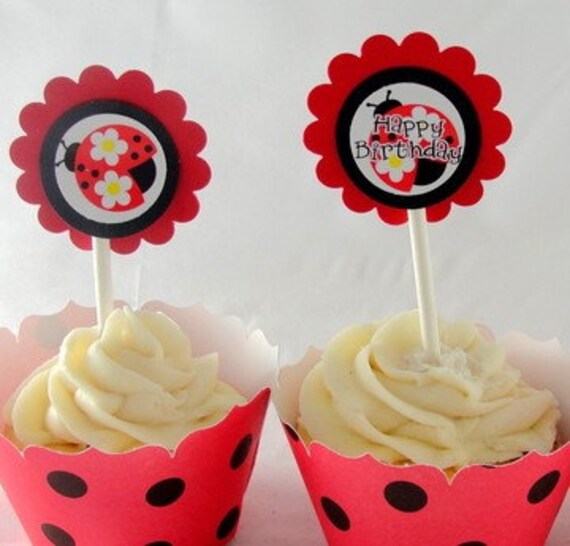 Ladybug Birthday Cupcake Toppers