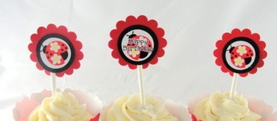 Ladybug Birthday Cupcake Toppers