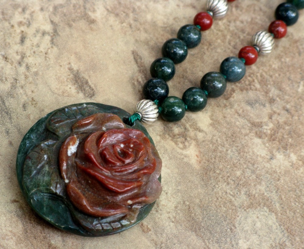 Jasper and Sterling Silver Rose Necklace