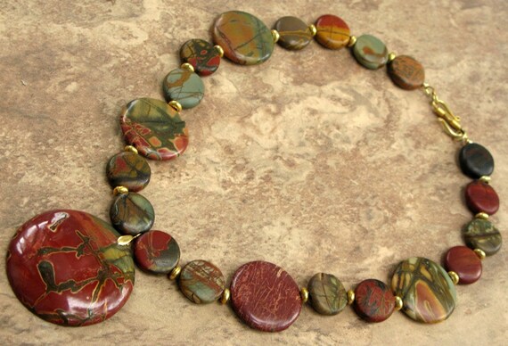Red Picasso Jasper Circles Necklace with Gold Vermeil