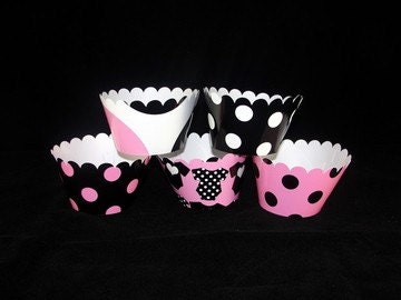 Pink and black Baby Shower Cupcake Wrappers