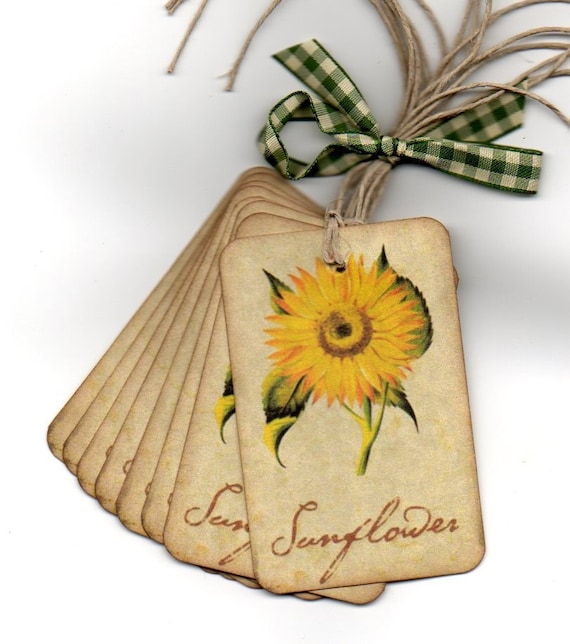Gift Tags Favor Tags Hang Tags Place Cards Escort Tags Autumn Sunflower Vintage