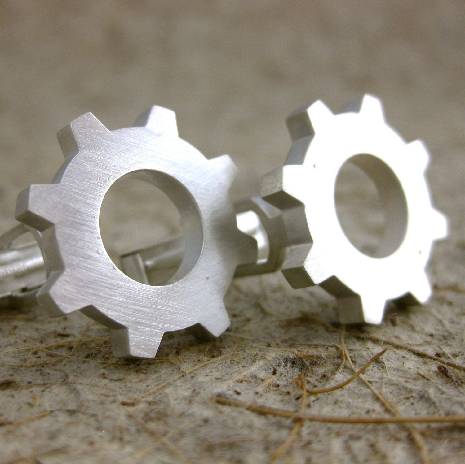 Sterling Silver Solid Cog Wheel Gear Cufflinks