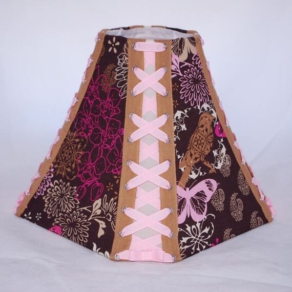 Brown and Pink Floral Corseted Lampshade
