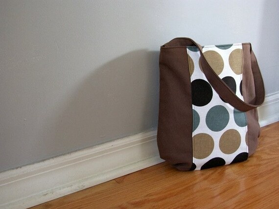 Rounded Shoulder Tote Bag - Mod Brown Dots