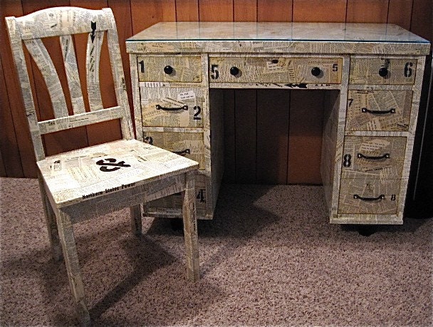 Funky Up Cycled VINTAGE Writing DESK and CHAIR
