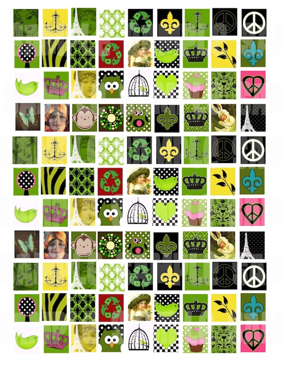 Green Modern Digital Collage Sheet Designs 75 by 83 for Scrabble tiles