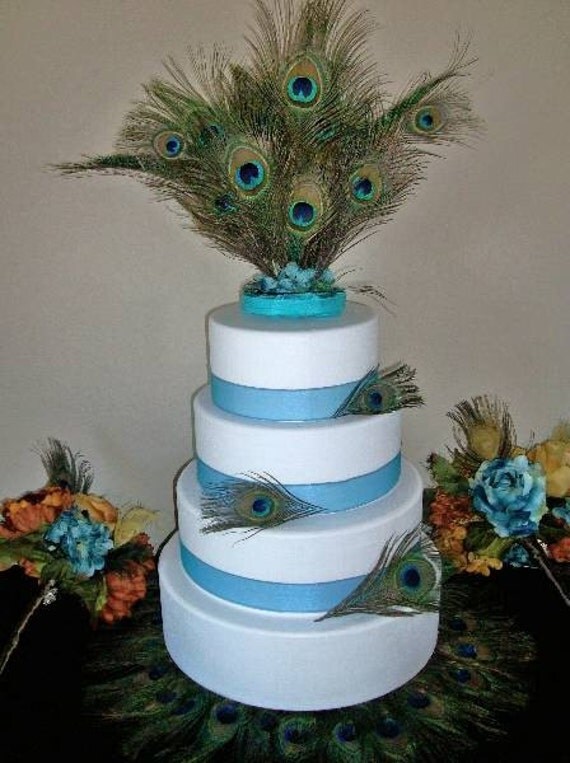 PEACOCK FEATHER WEDDING CAKE TOPPER CENTERPIECE From DESIGNERSHINDIGS
