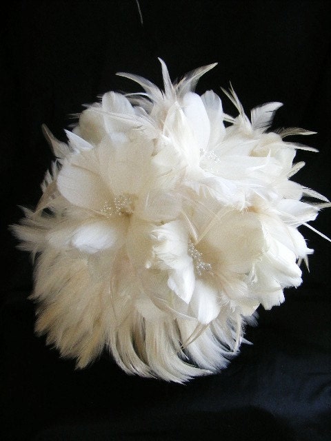 COUTURE WHITE BRIDE Feather bridal bouquet made to order From Croska