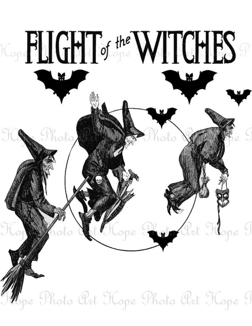Flight of the Witches Image Transfer - Burlap Feed Sacks Canvas Pillows Tea Towels greeting cards paper supplies- U Print JPG 300dpi