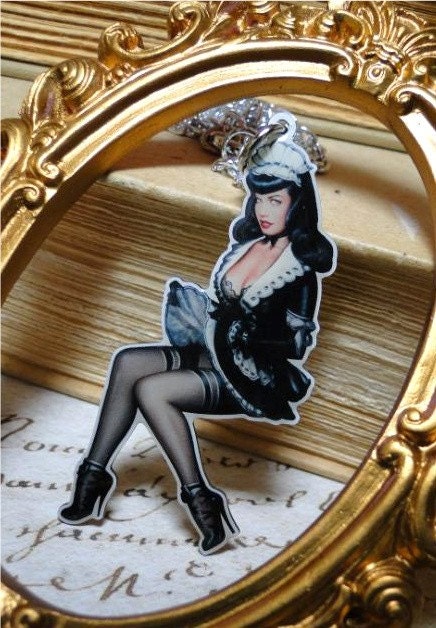 super sexy BETTIE PAGE betty paige french maid necklace pinup pin up girl