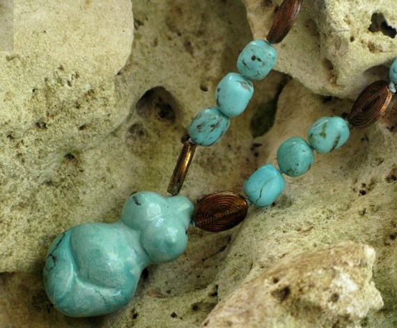 Turquoise Goddess and Copper Spirals Necklace