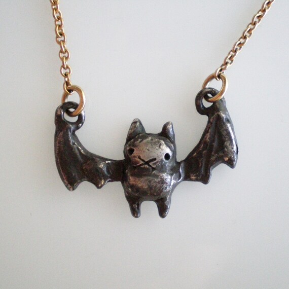 oxidized bat necklace