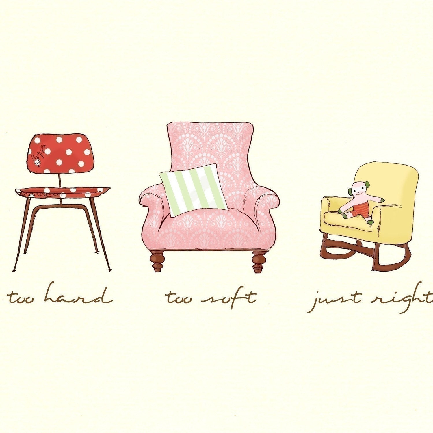 Children's Wall Art Print - The Three Bears Chairs - 8x10 - Kids Nursery Room Decor