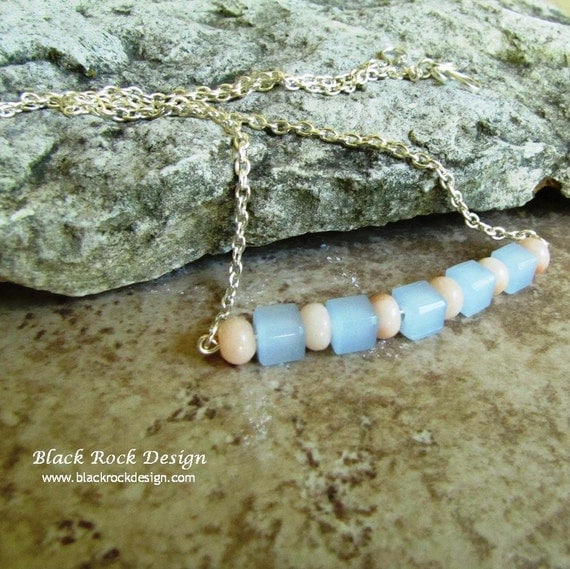 Peach Aventurine and Blue Cats Eye Necklace "Bubblegum"