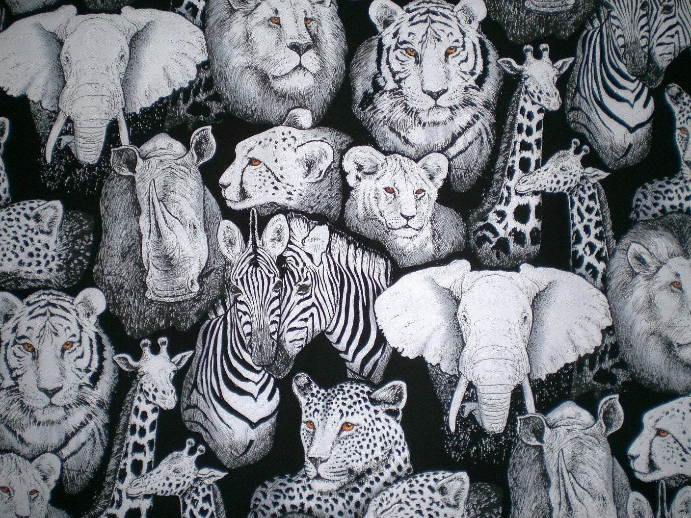 BLACK AND WHITE JUNGLE ANIMAL CLOTH NAPKINS - LARGE 20-INCH SQUARES - SET OF 4