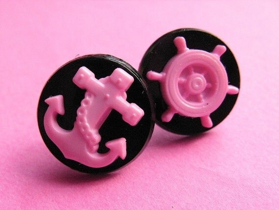 Sailor Studs - Pink Anchor and Helm Earposts