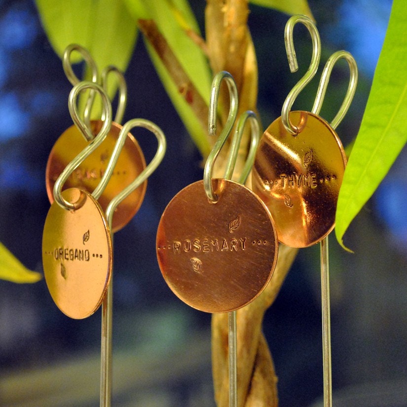 copper garden markers - hand-stamped set of 4